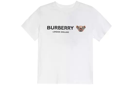Футболка детская Burberry с логотипом и рисунком, белый