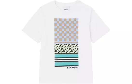 Футболка детская Burberry с принтом, белый / бирюзовый