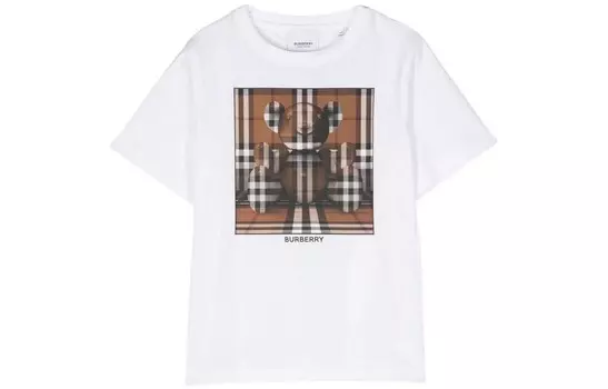 Футболка детская Burberry с принтом, белый / коричневый