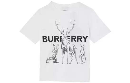 Футболка детская Burberry с принтом и логотипом, белый