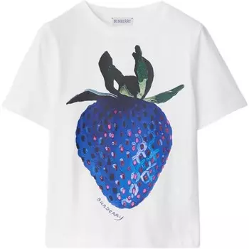 Футболка детская Burberry с принтом клубники, белый