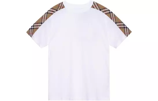 Футболка детская Burberry с принтом на плечах, белый / коричневый