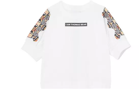 Футболка детская Burberry с принтом на рукавах, белый