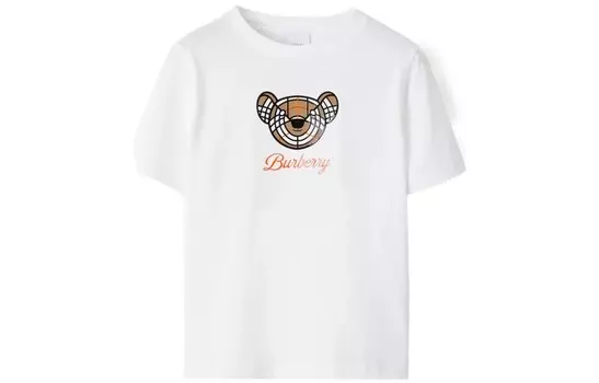Футболка детская Burberry с рисунком, белый / коричневый