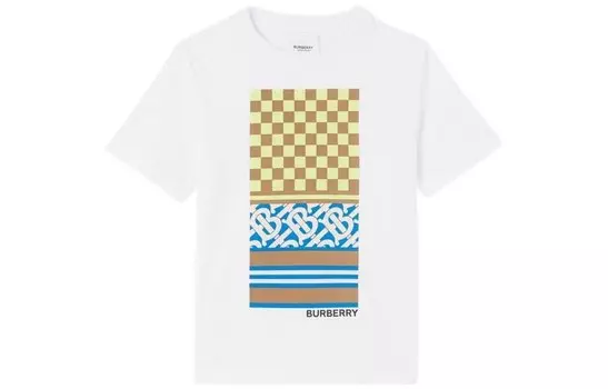 Футболка детская Burberry с узорчатым принтом, белый