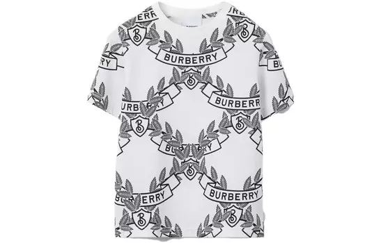 Футболка детская Burberry с узором и логотипом, белый