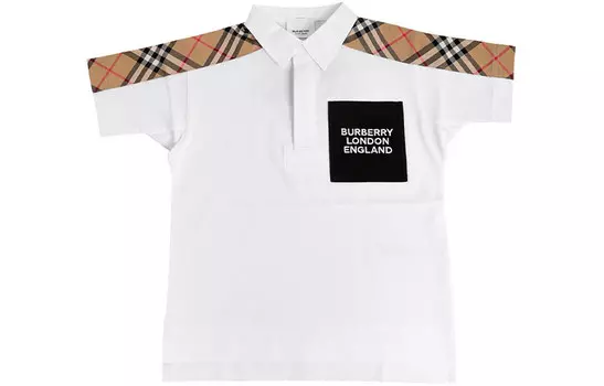 Футболка детская Burberry с воротником, белый / коричневый