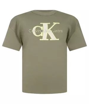 Футболка детская Calvin Klein Jeans хлопковая с логотипом бренда, зеленый