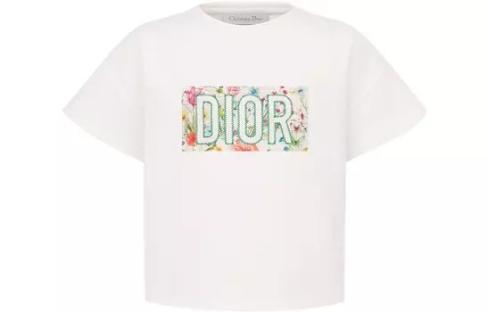 Футболка детская Dior с цветочным принтом, белый