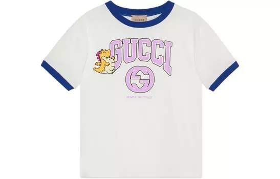 Футболка детская Gucci, белый / синий / лиловый