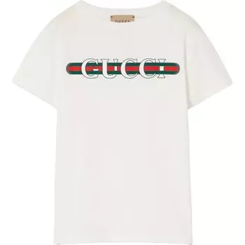 Футболка детская Gucci, белый / зеленый / красный