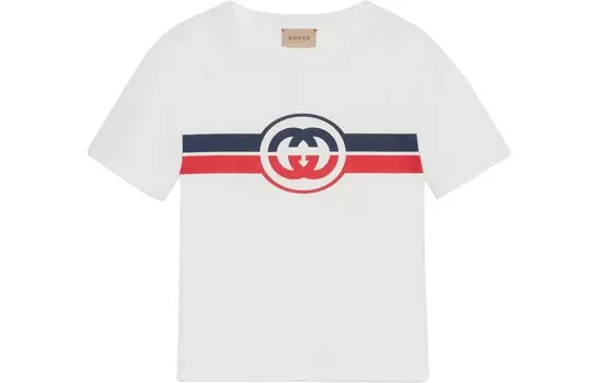 Футболка детская Gucci с логотипом, белый / красный / синий