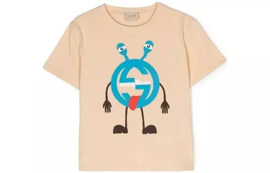 Футболка детская Gucci с мультяшным логотипом, белый