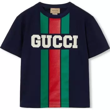 Футболка детская Gucci с полосатым принтом, темно-синий