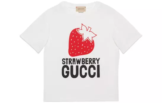 Футболка детская Gucci с принтом клубники, белый