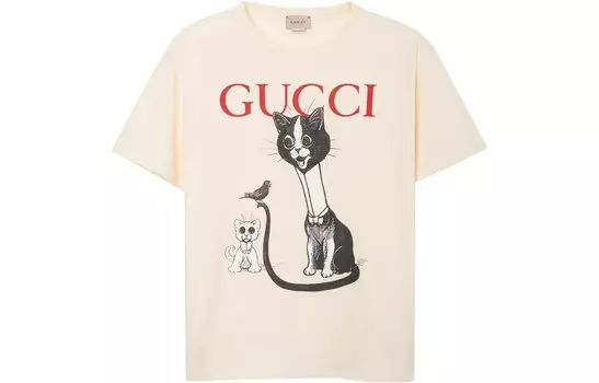 Футболка детская Gucci с рисунком, кремовый / черный / белый