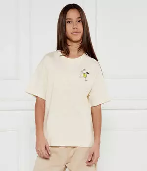 Футболка детская Lacoste свободного кроя с принтом на спине, бежевый