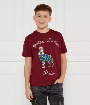 Футболка детская Polo Ralph Lauren с изображением собаки, бургундия