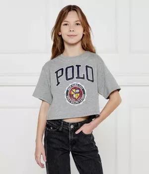 Футболка детская Ralph Lauren укороченная с принтом, серый