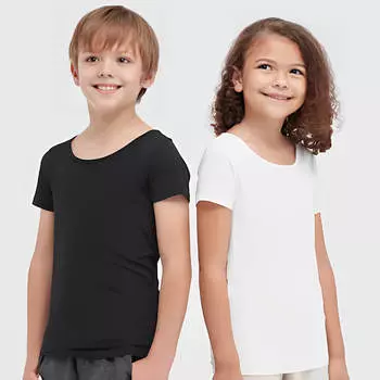 Футболка детская Uniqlo Airism Cotton Blend Scoop Neck Short Sleeved, белый