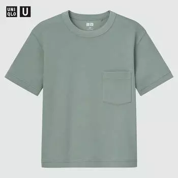 Футболка детская Uniqlo Kids Airism Cotton Crew Neck Short Sleeved, зеленый