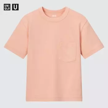 Футболка детская Uniqlo U Airism Cotton Crew Neck (2021 Season), розовый