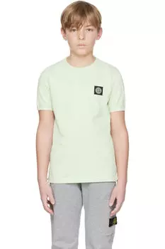 Футболка детская зеленая с нашивками Stone Island Junior