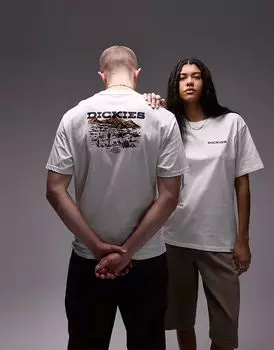 Футболка Dickies с графическим принтом на спине в виде пейзажа белого цвета