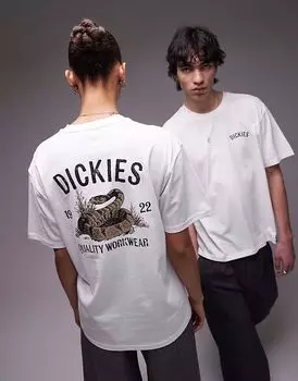 Футболка Dickies с графическим принтом на спине в виде змеи белого цвета