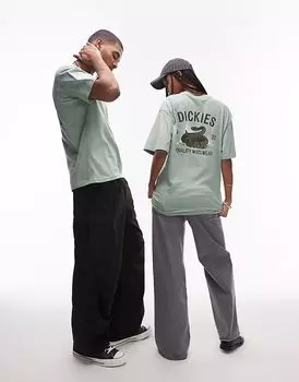 Футболка Dickies с графическим принтом змеи на спине светло-зеленого цвета