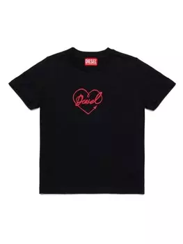 Футболка Diesel Kids из хлопка с принтом в виде сердца, черный