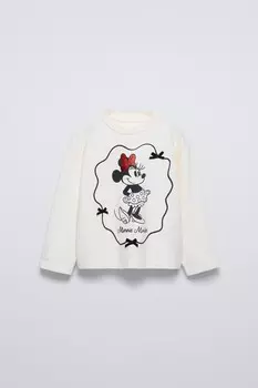 Футболка disney bow с минни маус ZARA, устрично-белый