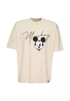 Футболка Disney Mickey Signature с крутым принтом Микки Мауса Re:Covered, экрю