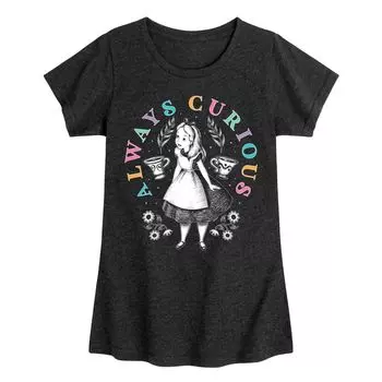Футболка Disney's Alice In Wonderland для девочек 7–16 лет с любопытным рисунком Licensed Character, черный