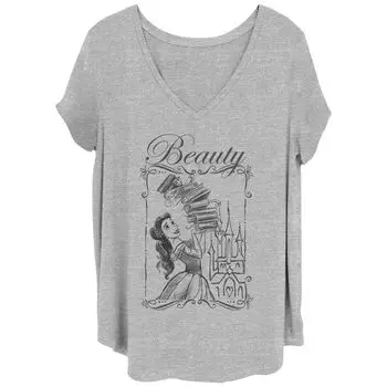 Футболка Disney's Beauty And The Beast Belle Juniors Plus Balancing Books с V-образным вырезом и графикой Disney