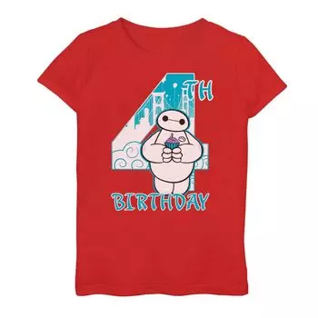 Футболка Disney's Big Hero 6 Baymax для девочек 7–16 лет с портретом кекса на 4-й день рождения Licensed Character