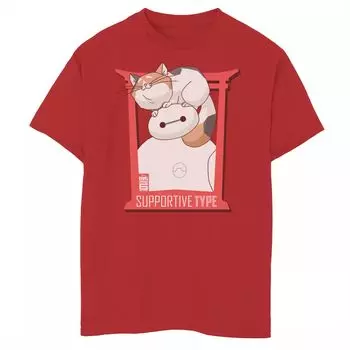 Футболка Disney's Big Hero 6 с рисунком Baymax и Cat для мальчиков 8–20 лет, телесериал Disney, красный