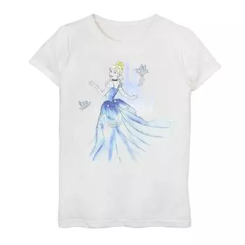 Футболка Disney's Cinderella для девочек 7–16 лет с птицами и замком с акварельным рисунком Disney