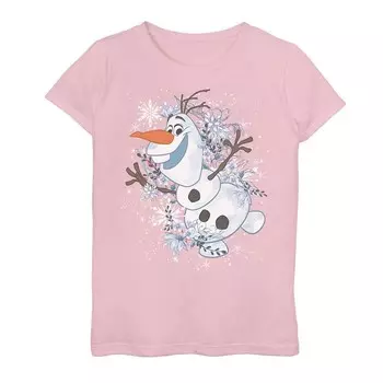 Футболка Disney's Frozen Girls 7–16 с рисунком Олафа, танцующего в снежинках, розовый