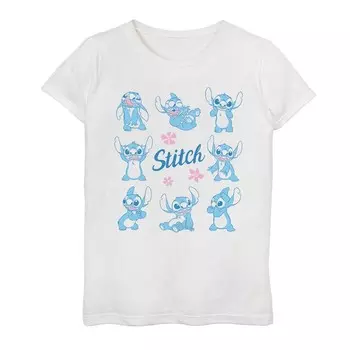 Футболка Disney's Girls Lilo & Stitch Expressions Flowers Licensed Character, белый