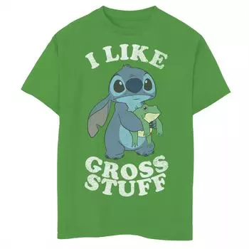 Футболка Disney's Lilo & Stitch для мальчиков 8–20 лет с рисунком I Like Gross Stuff Stitch и Frog Frog Licensed Character