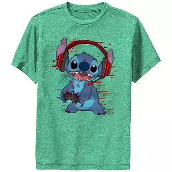 Футболка Disney's Lilo & Stitch Glitchy Gamer Stitch Performance для мальчиков 8–20 лет с рисунком, цвет Kelly Heather