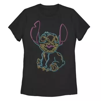 Футболка Disney's Lilo & Stitch Junior с неоновой вышивкой и контуром Licensed Character, черный
