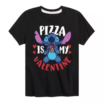 Футболка Disney's Lilo & Stitch с рисунком Pizza Valentine для мальчиков 8–20 лет Licensed Character, черный