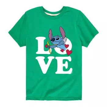 Футболка Disney's Lilo & Stitch с рисунком Love Cupid для мальчиков 8–20 лет Licensed Character, зеленый