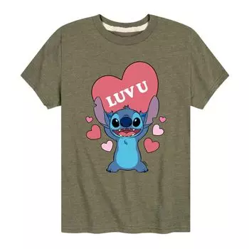Футболка Disney's Lilo & Stitch с рисунком Luv U Heart для мальчиков 8–20 Licensed Character, зеленый