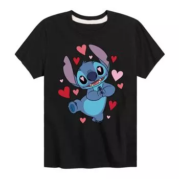 Футболка Disney's Lilo & Stitch с рисунком «сердечки и глаза» для мальчиков 8–20 лет Licensed Character, черный