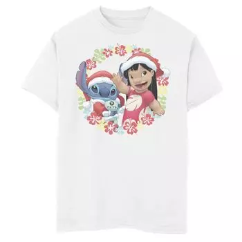 Футболка Disney's Lilo & Stitch с рождественским гавайским цветочным венком и рисунком для мальчиков 8–20 лет Licensed Character