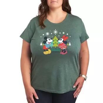 Футболка Disney's Mickey & Minnie Mouse Plus с рисунком Winter Wishes, цвет Heather Green
