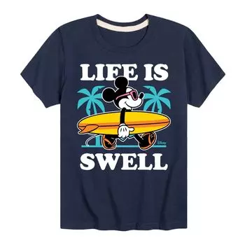 Футболка Disney's Mickey Mouse с рисунком для мальчиков 8–20 лет Surf Life Is Swell Disney, синий